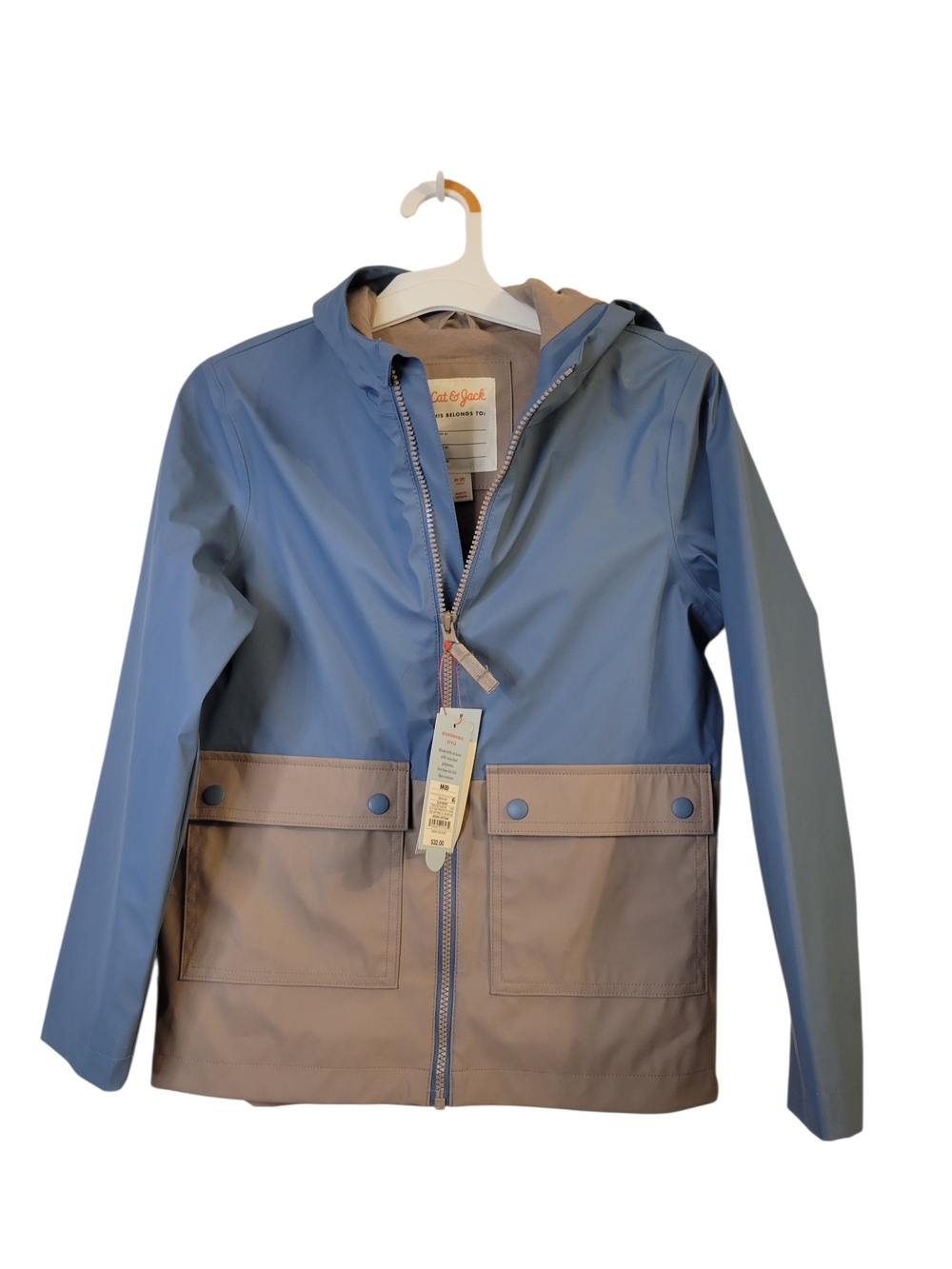 Cat & Jack Blue and Taupe Kids Hooded Rain Jacket